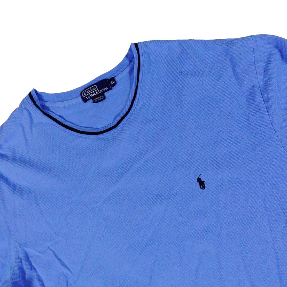 Ralph Lauren Vintage Y2K 90s Striped Blue Pony Cotton T Shirt Men's XL